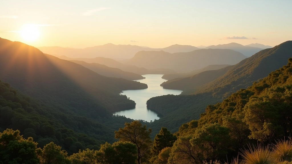 Vista panorámica de la Cordillera Central con lago y montañas